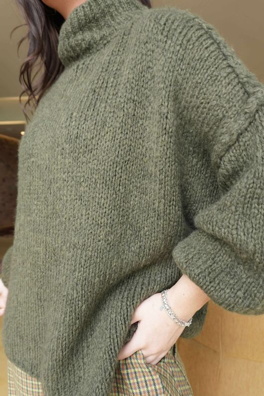 Big Softie Funnel Grunge Knit Khaki